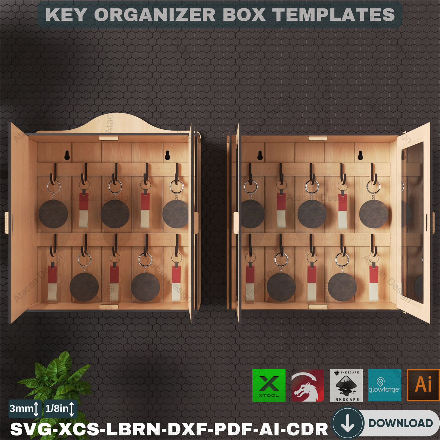 Laser Cut Key Storage Box Plans | 2 Modern Designs, DIY Wall Key Holder, Home Organizer 887