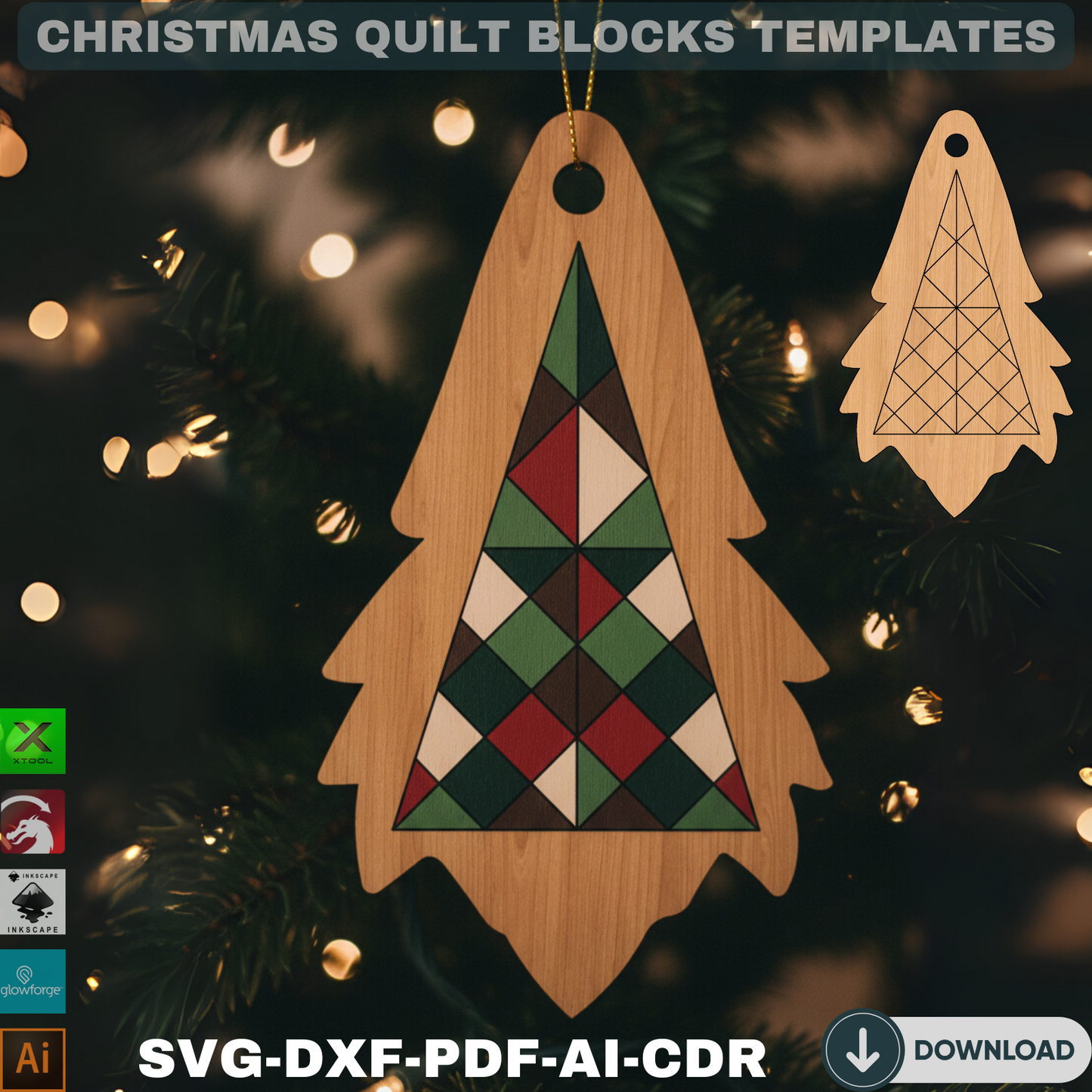 Quilt Pattern Christmas Tree Ornaments – Unique Laser Cut Holiday Decor 731