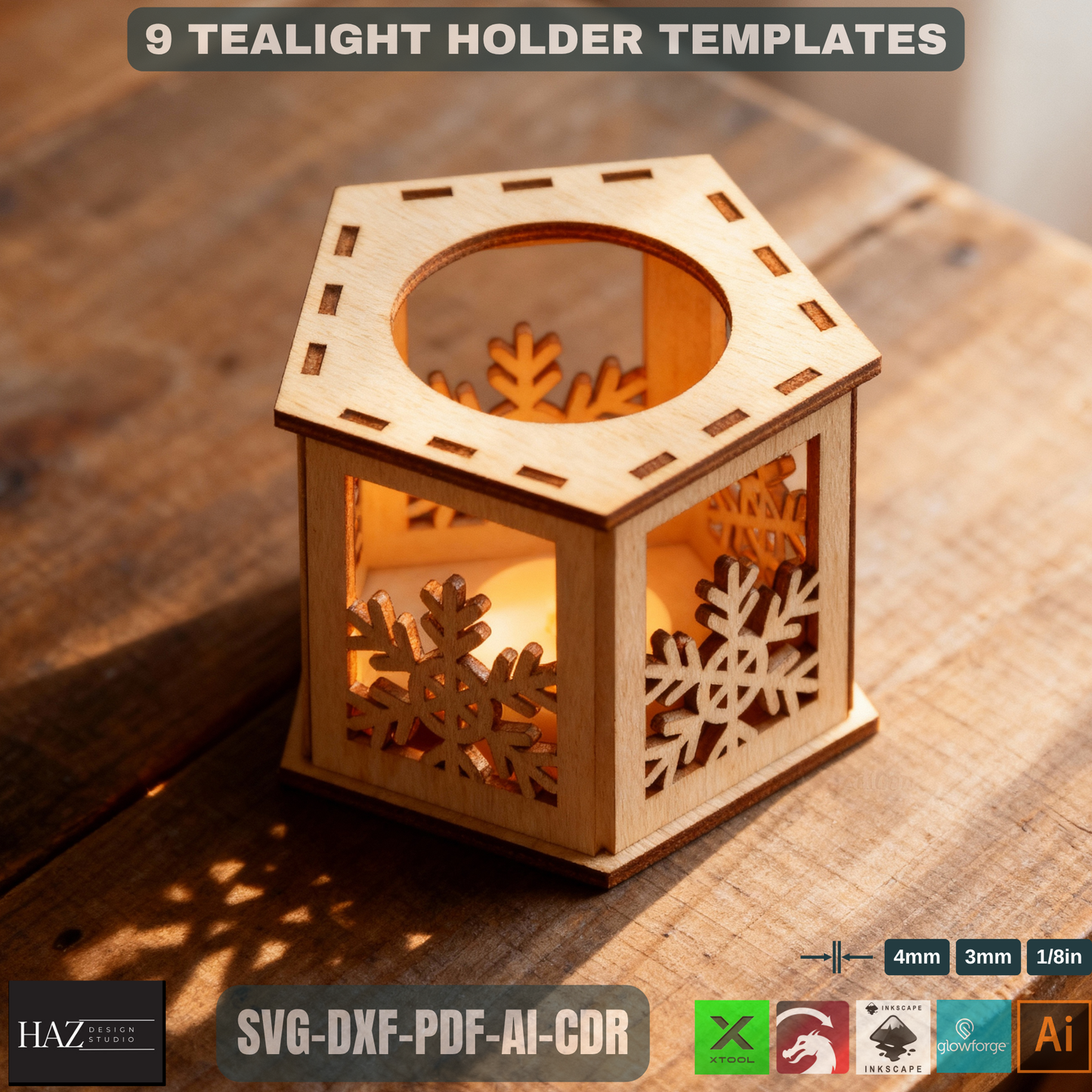 DIY Laser Cut Tealight Holders SVG Files | Christmas Candle Box Template | Wood Lanterns | Festive Home Decor Gifts for Xtool Glowforge 481