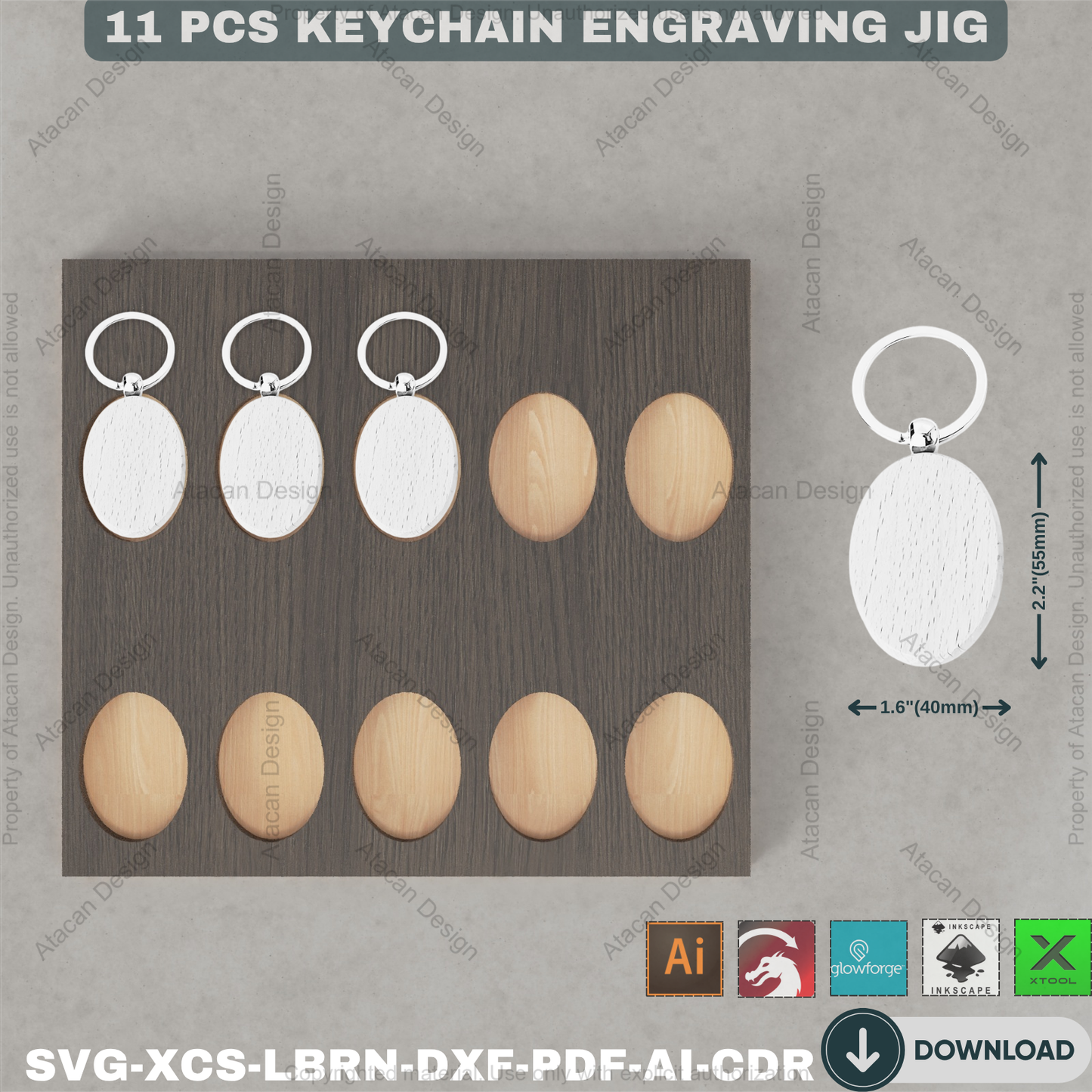 Precision Laser Keychain Alignment Jig Bundle | Wood Engraving Templates for Xtool Glowforge Lightburn | Craft Business Essential 889