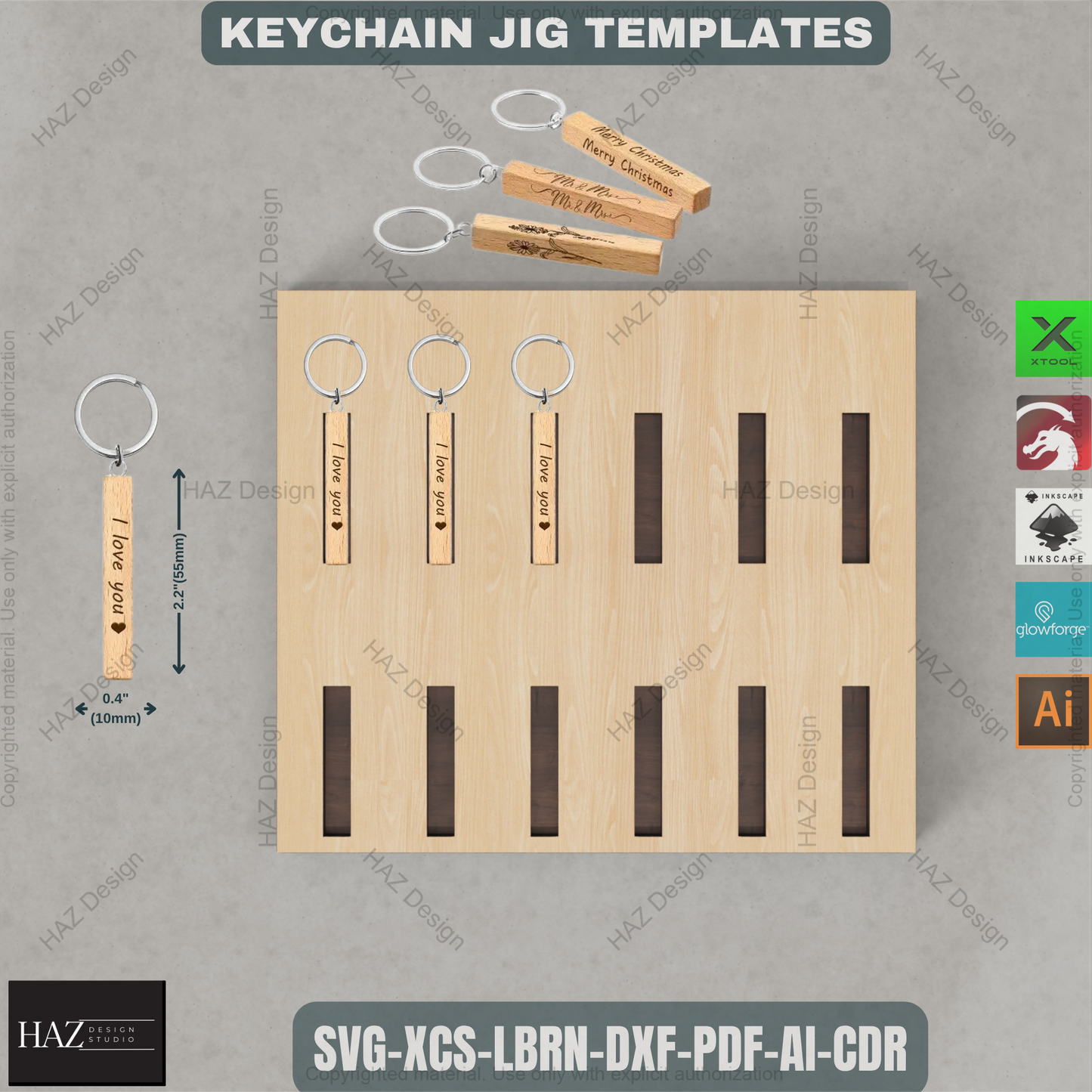 Laser Engraving Keychain Jig Template Bundle | Wooden Alignment Guides for Consistent Results haz457