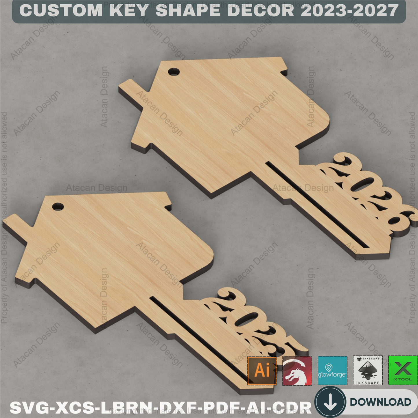 Personalized House Key SVG Bundle, Our First Home Xmas, Real Estate Client Gift, Laser Engraving Design 2023-2027