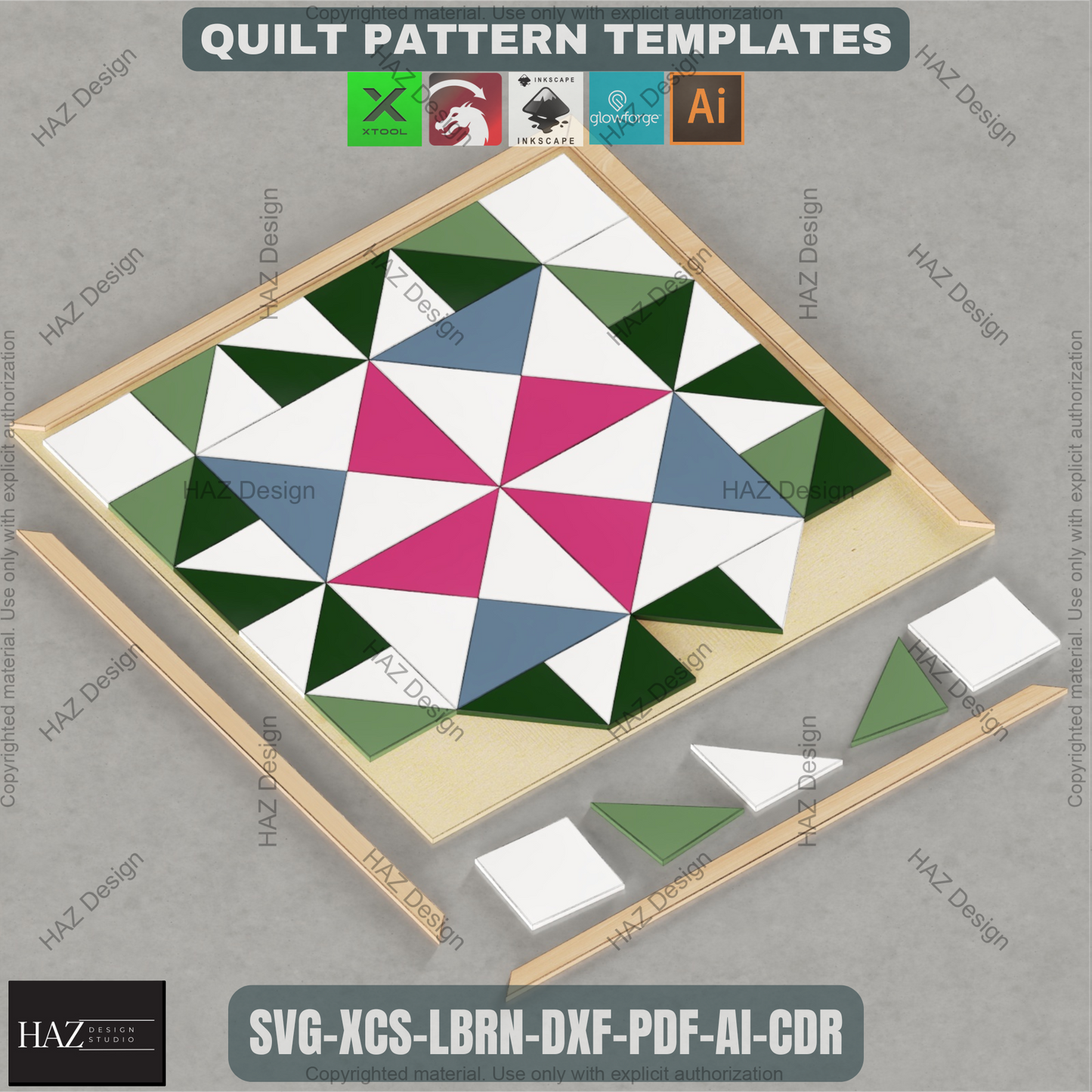 Wood Quilt Block Pattern Pack, Geometric Wall Art SVG, Laser Ready Files for Farmhouse Decor, DIY Barn Quilt Craft Project Bundle 461