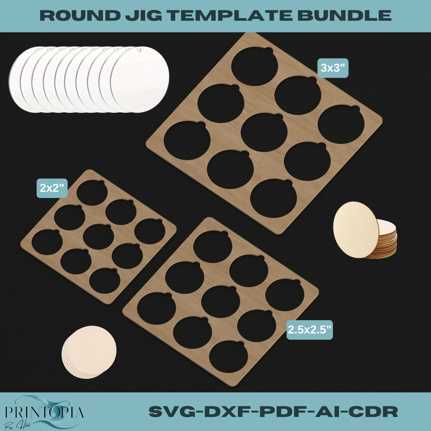 Round Jig Template Bundle for Laser Cutting - Perfect for Engraving Projects 151