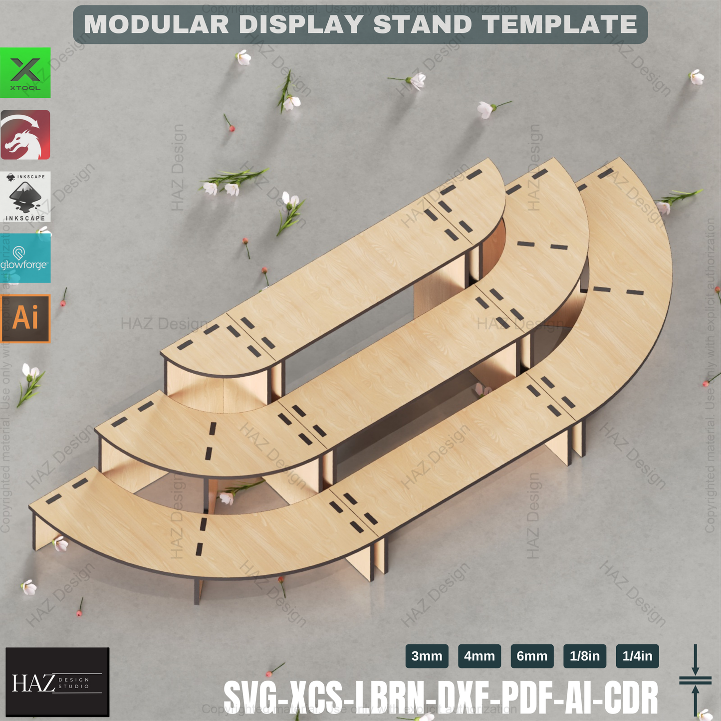 Laser Cut Multi-Purpose Display Stand - Retail Shelf, Plant Stand SVG Template,3-Tier Modular Display Stand 423