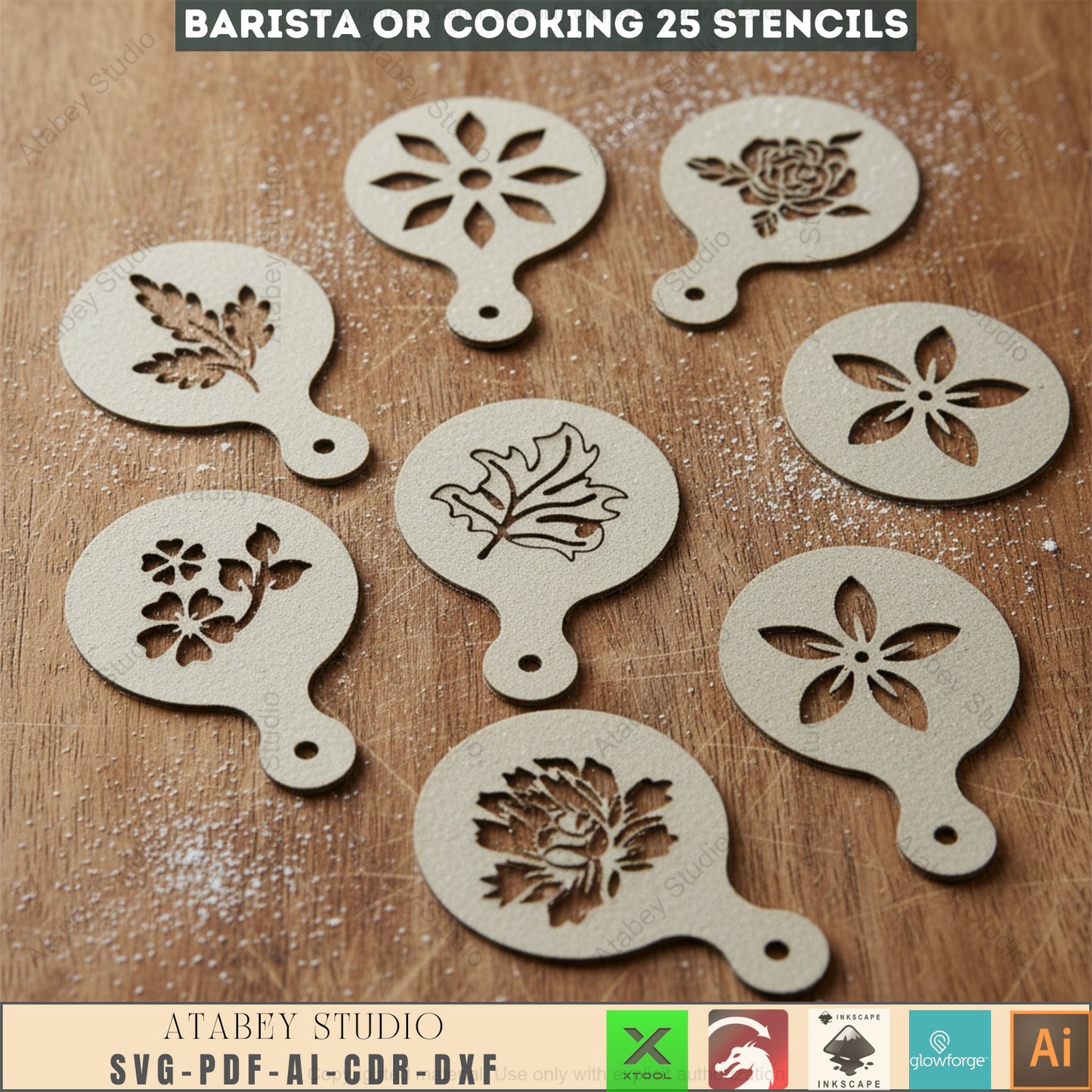 Professional Barista Stencil Set for Latte Art, Creative Kitchen Templates, DIY Coffee Design Patterns for Laser Cutting 955