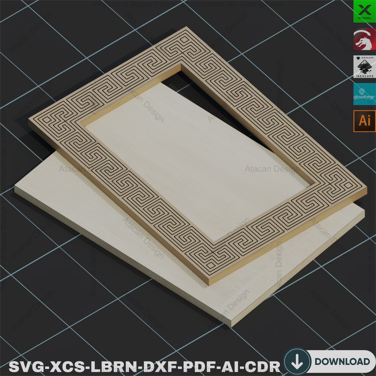 Greek Key Frame SVG: Laser Cut Files, Photo Frame Design,Photo Frame Laser Cut: SVG Files, Greek Key Pattern Frame 855