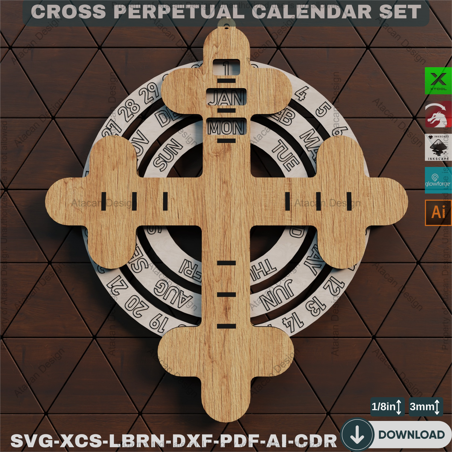 Cross Perpetual Calendar – Unique Laser Cut Design for Home Decor, DIY Spiritual Gifts & Year-Round Use 874