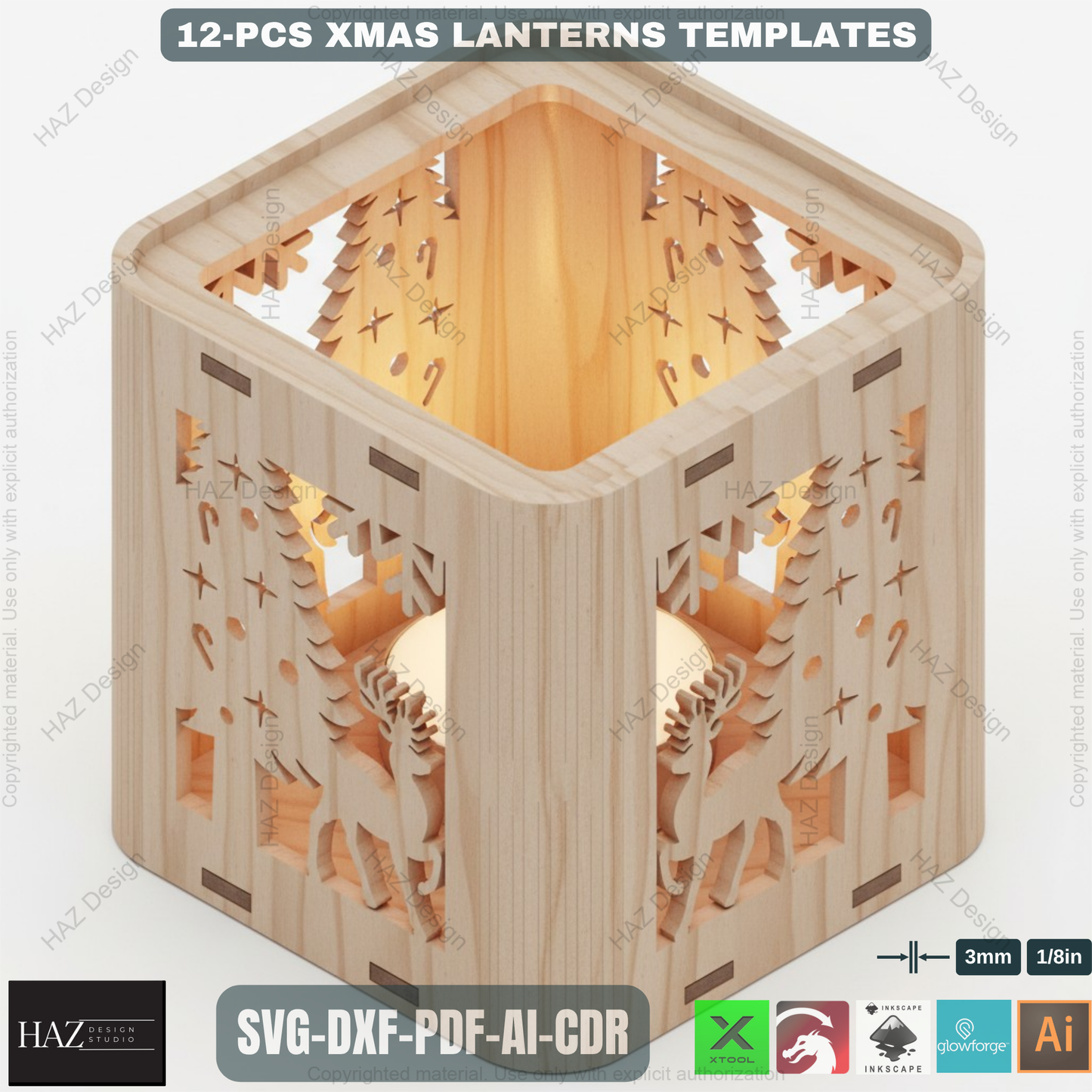 Christmas Lantern SVG Laser Cut Files | Xmas Tealight Holder Decor | DIY Wood Lamp Templates 484