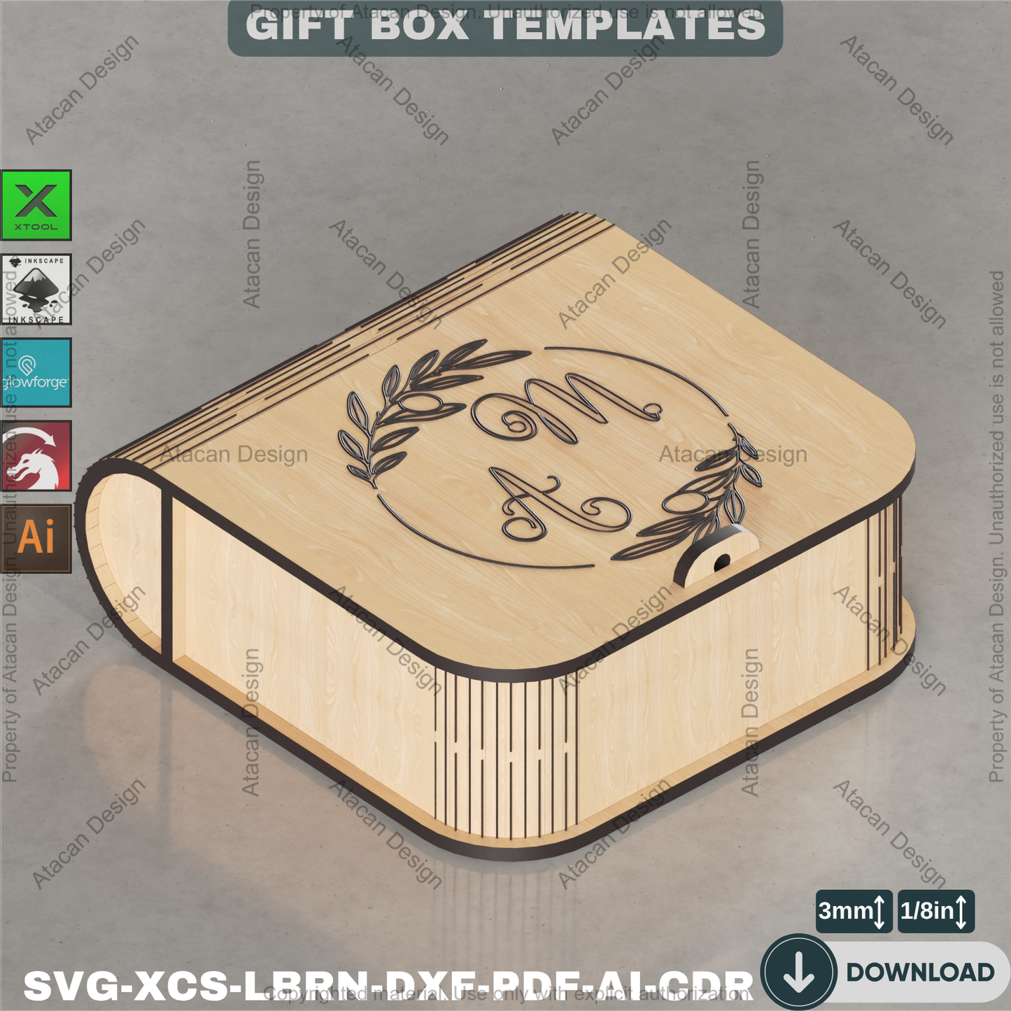 Laser Cut Trinket Box SVG, Charming Curved Lid Keepsake File for Glowforge, Engravable Wooden Ring Box Plan for xTool and Lightburn