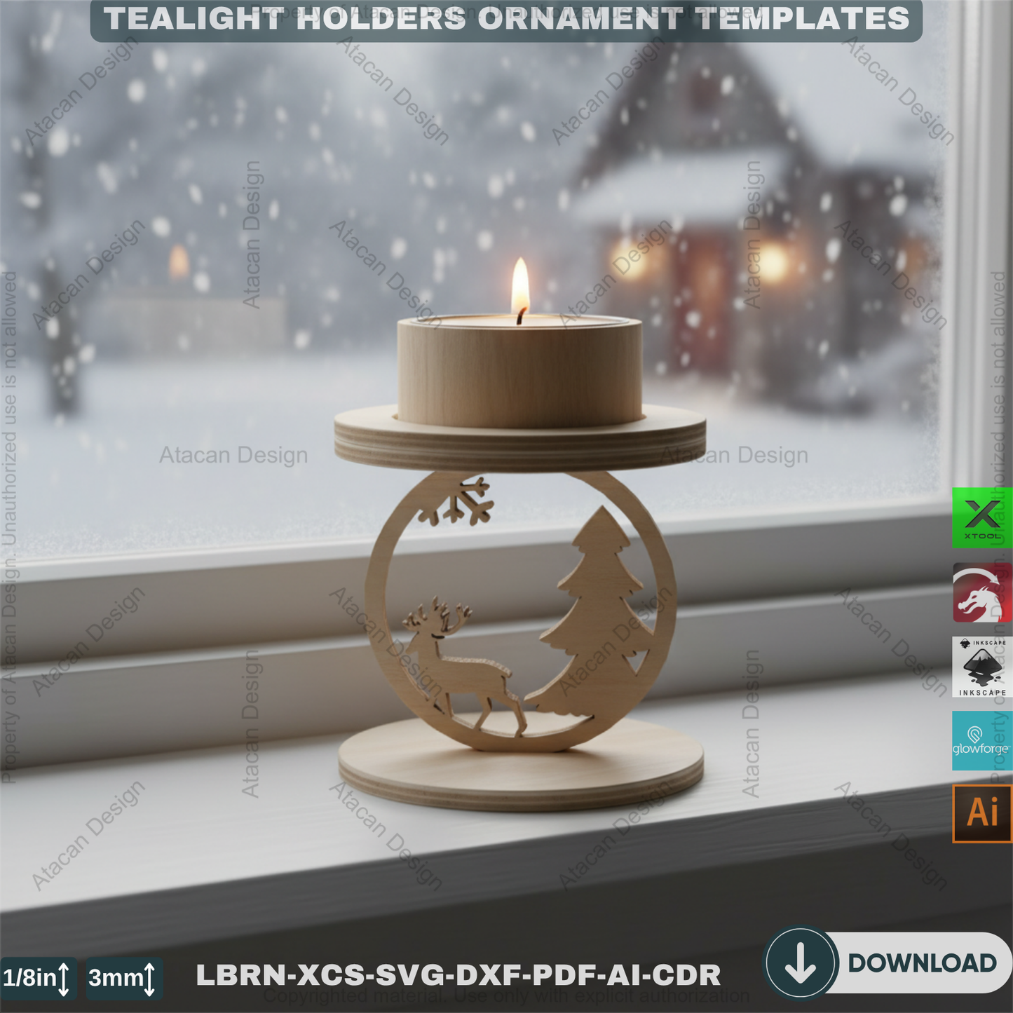 Snowflake Tealight Holder Set, Wooden Laser Cut Decor, Winter Candle Templates, Standing Tea Light Holders 907