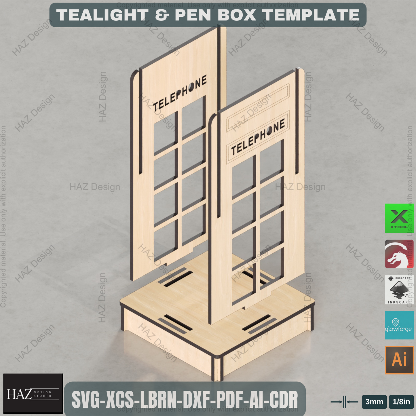 Laser Cut British Telephone Box | Tealight & Pen Holder Design | Iconic Desk Organizer File 449