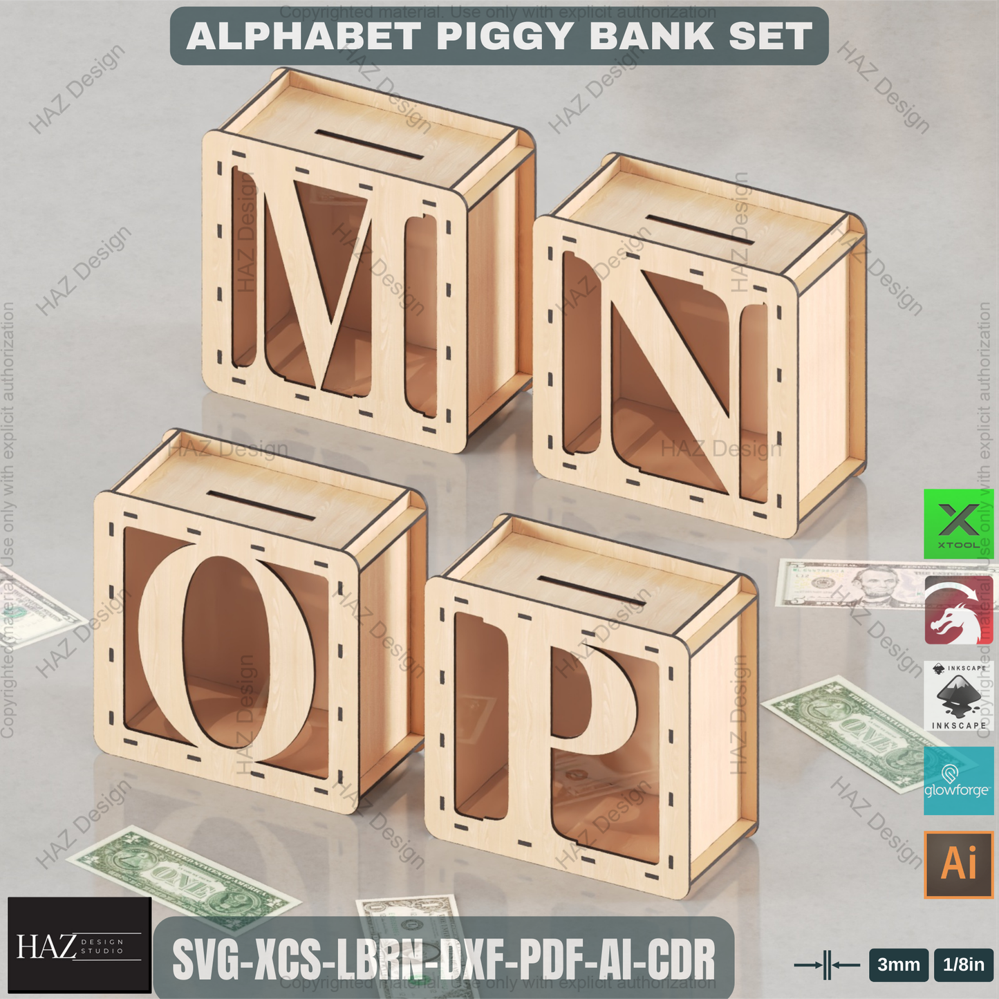 Alphabet Piggy Bank Laser Files | A-Z Letter Money Box Set | DIY Kids Gift & Nursery Decor Plan 446
