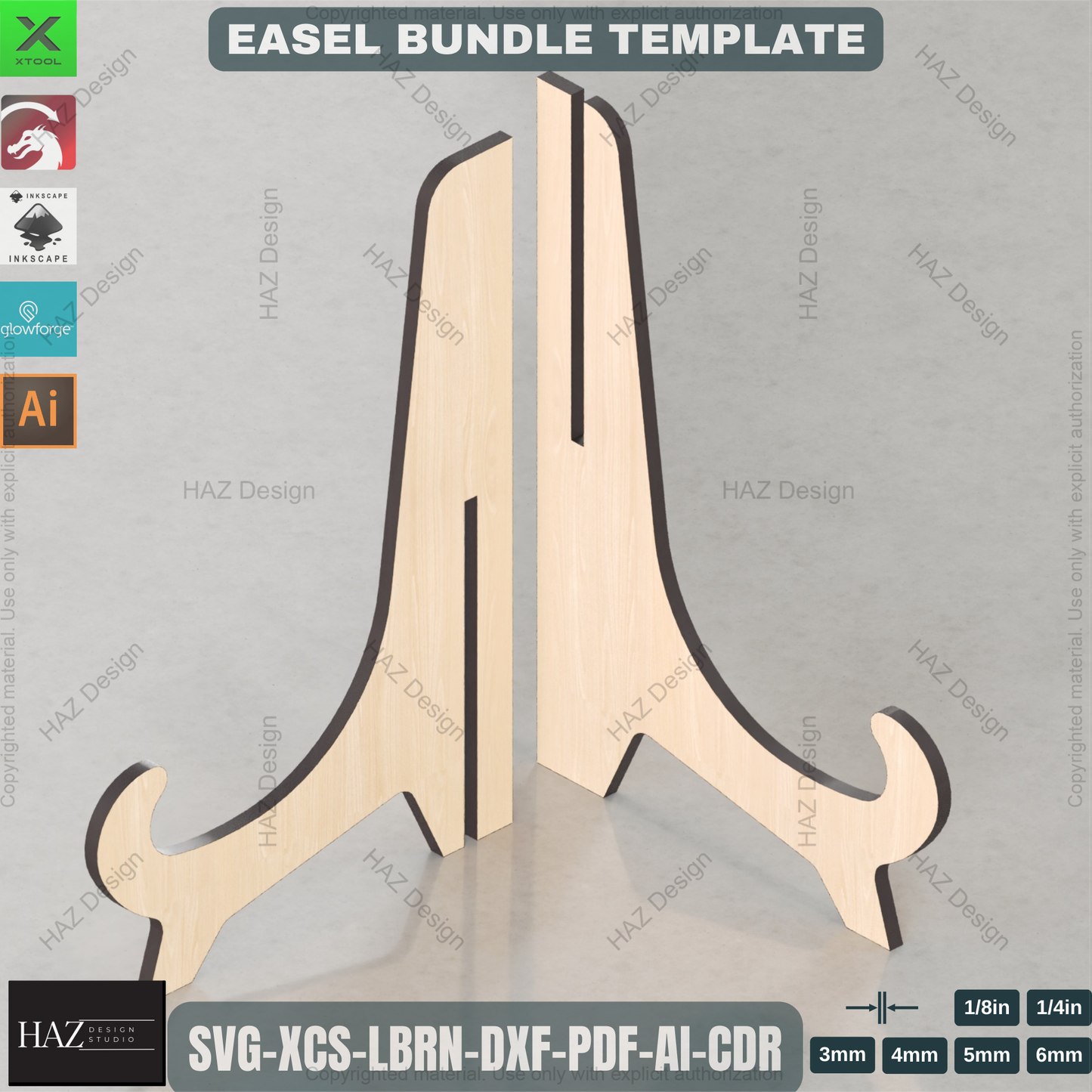 Laser Cut Easel Holder Design Pack - 4 Sizes,Elegant Easel Stand Template Bundle (4 Sizes). Laser Ready Files for Photo, Plate, Book Display 061