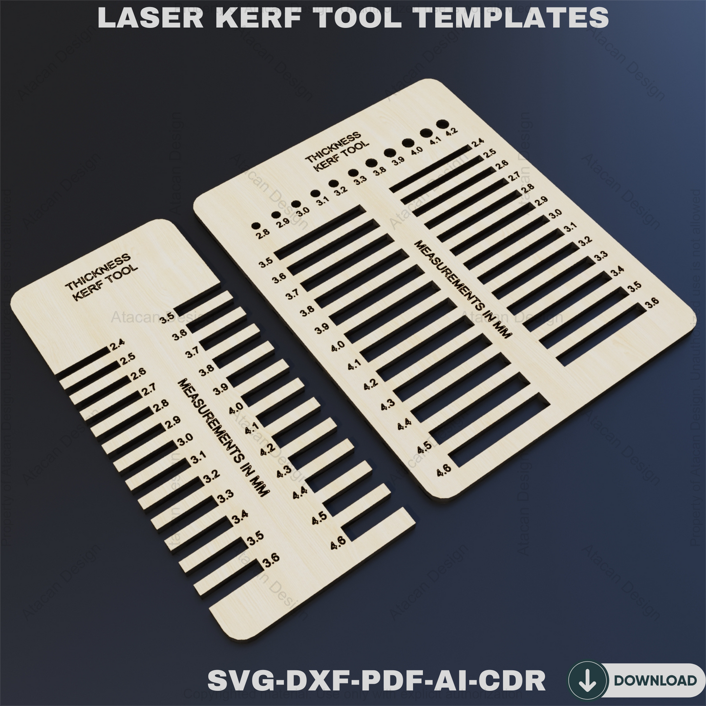 Material Thickness Kerf Tool Precision Testing Guide for Laser Cutting Projects,Metric Imperial Thickness Gauge, Kerf Measuring Tool 822