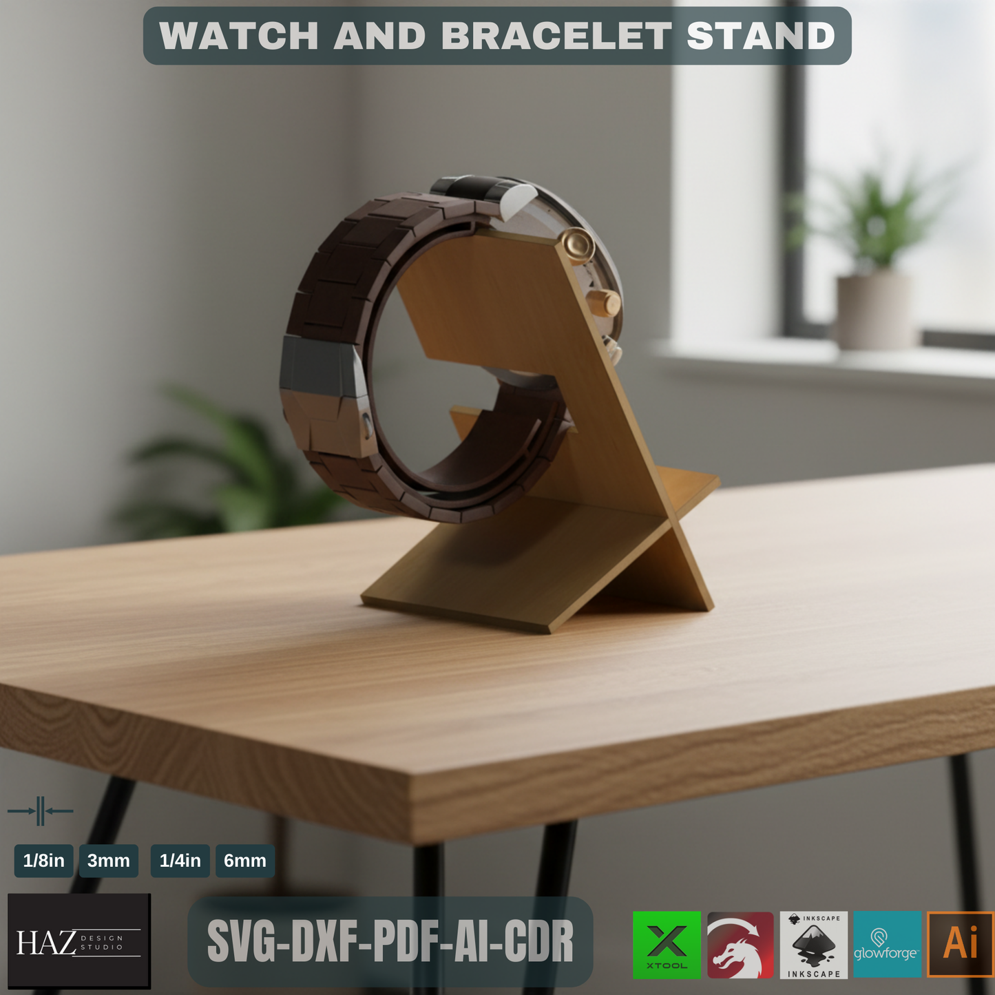 Laser Cut Watch & Bracelet Stand SVG | Digital File for Glowforge Xtool | DIY Wood Watch Holder Display 009