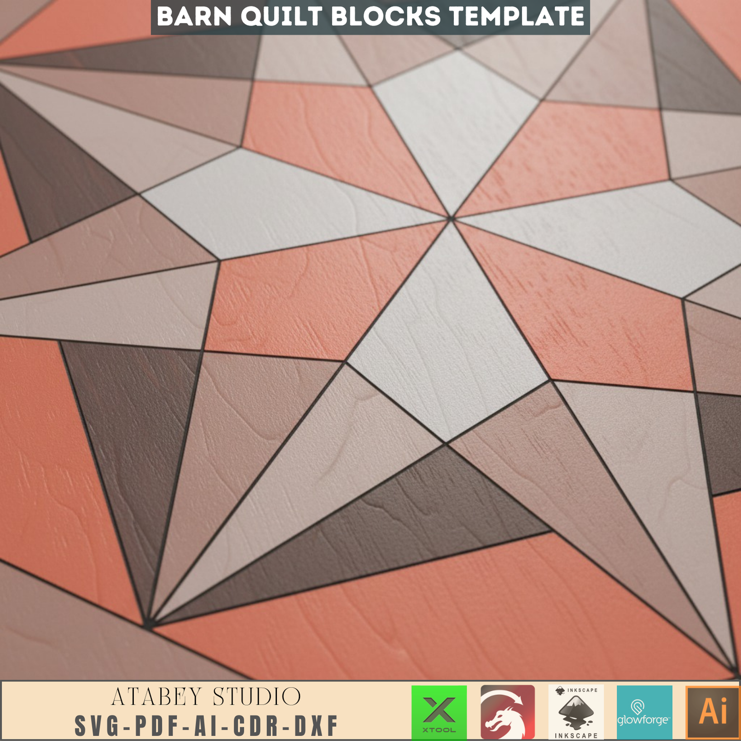 Geometric Barn Quilt SVG DXF - Laser Cut File for Glowforge XTool - Farmhouse Wall Decor Pattern - Digital Craft Download