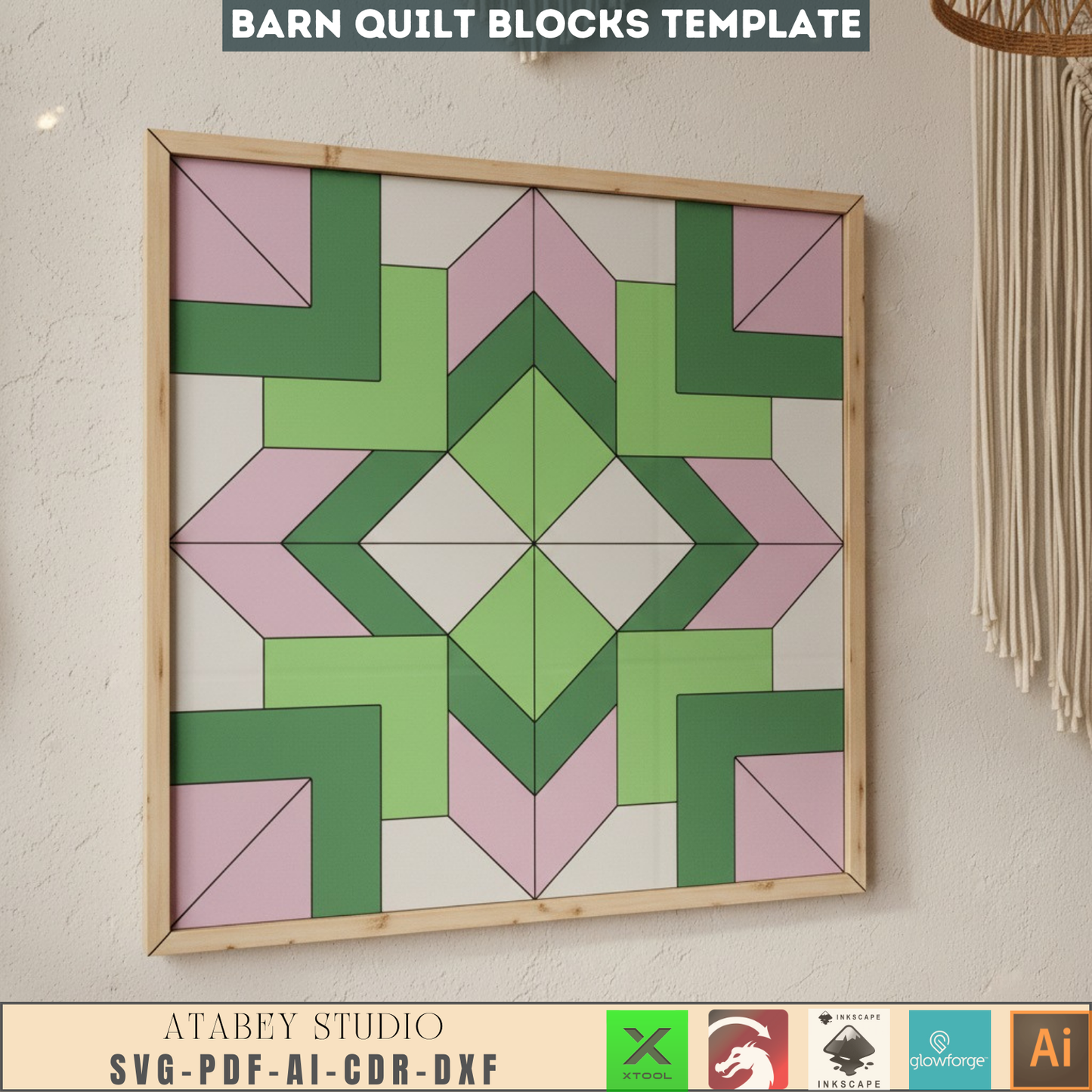 Geometric Barn Quilt SVG DXF - Laser Cut File for Glowforge XTool - Farmhouse Wall Decor Pattern - Digital Craft Download