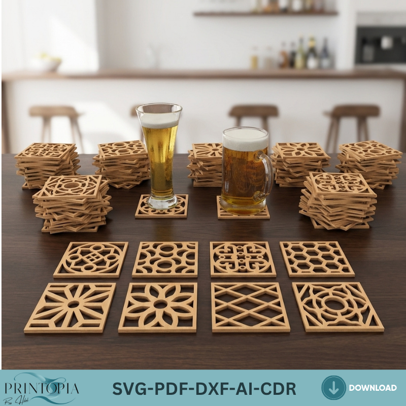 40 Geometric Coasters Wood Acrylic Wall Art Decor Modern Templates Pattern Home Decor DIY