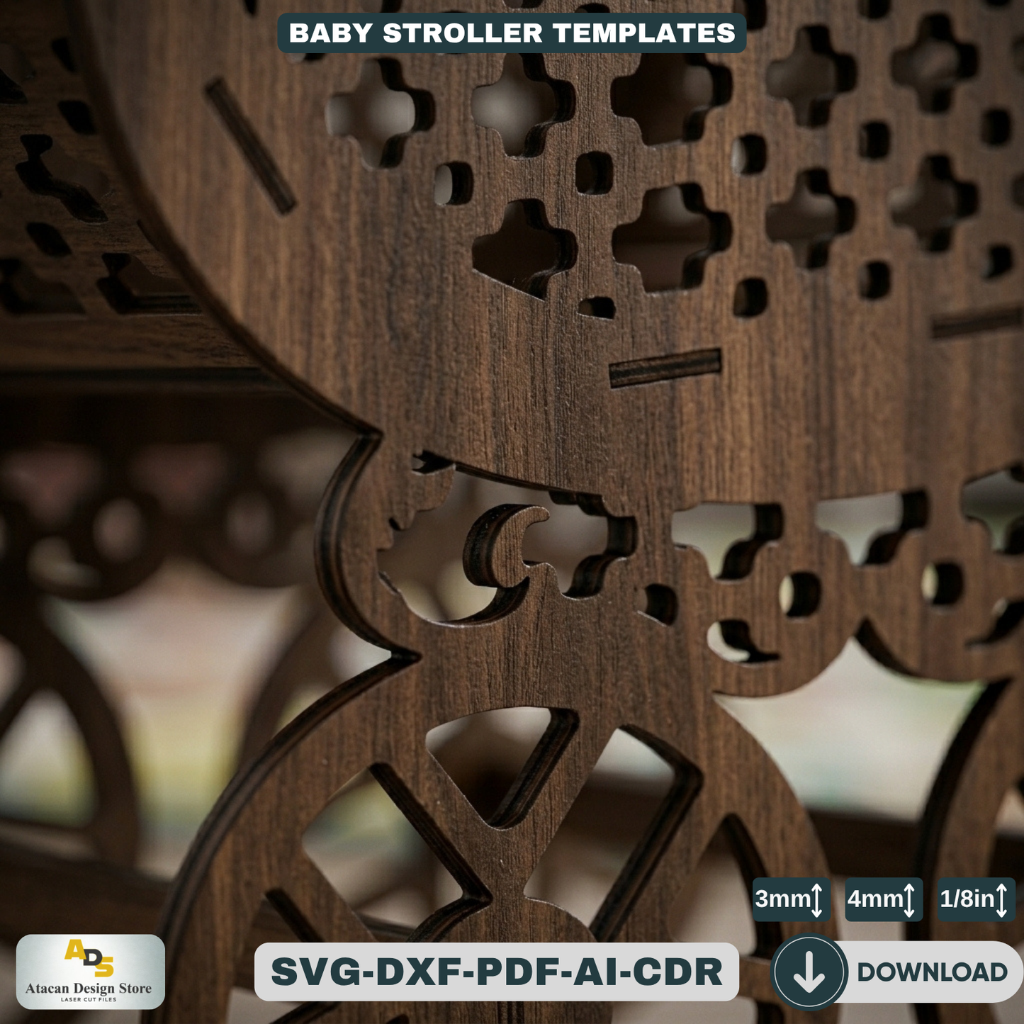 Baby Stroller Laser Cut Design Ornate Wooden Pram Cutting Plans Miniature Buggy Woodworking 124