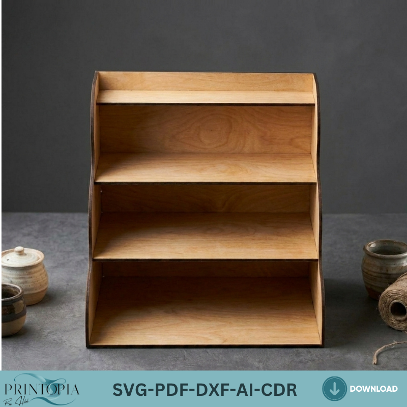 Laser Cut Desk Organizer Design - Modern Desktop Storage with Elegant Shelves 186