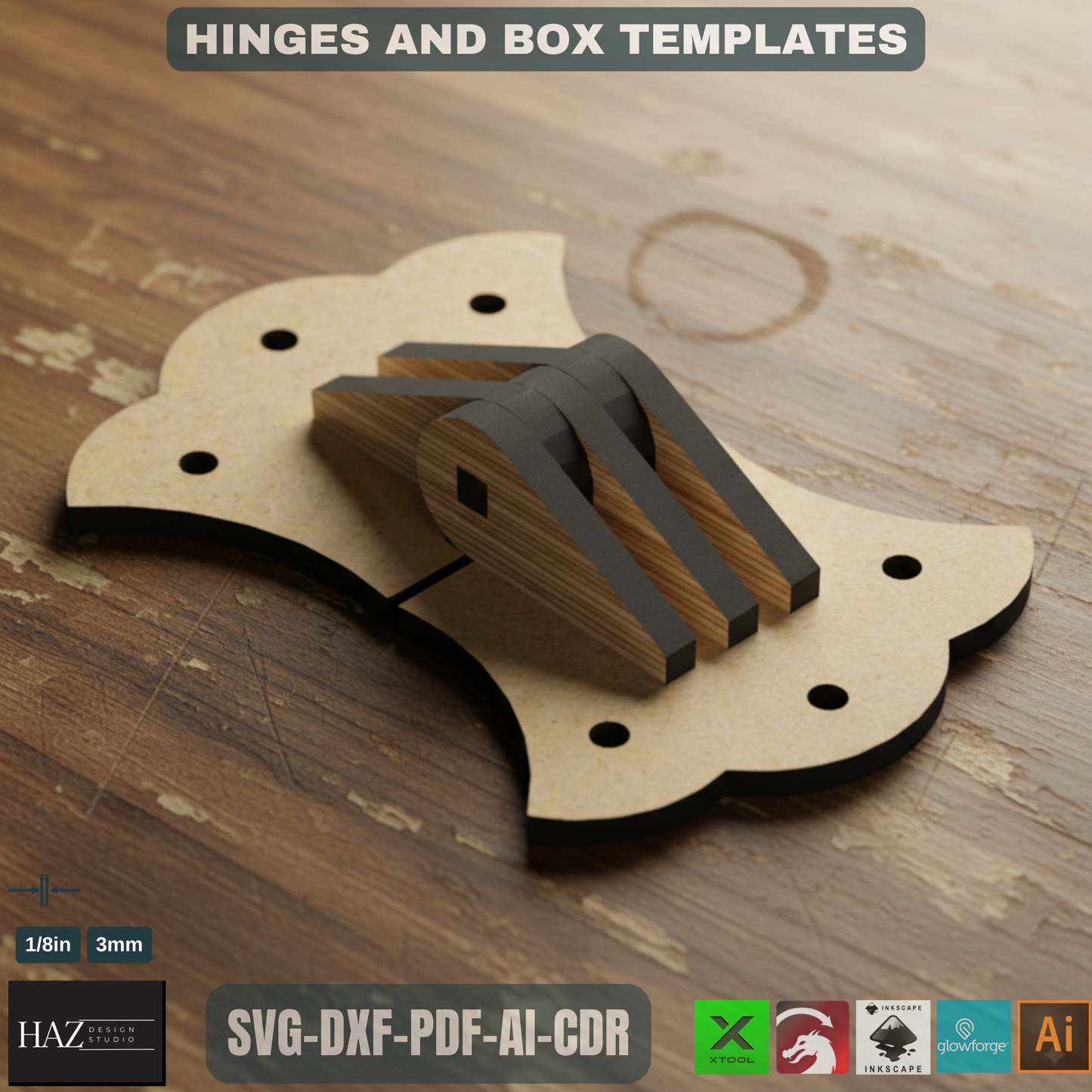 Wood Box and Hinge Svg Files / Jewellery Boxes / Laser Cut Hinges Template SVG DXF Ai CDR 091