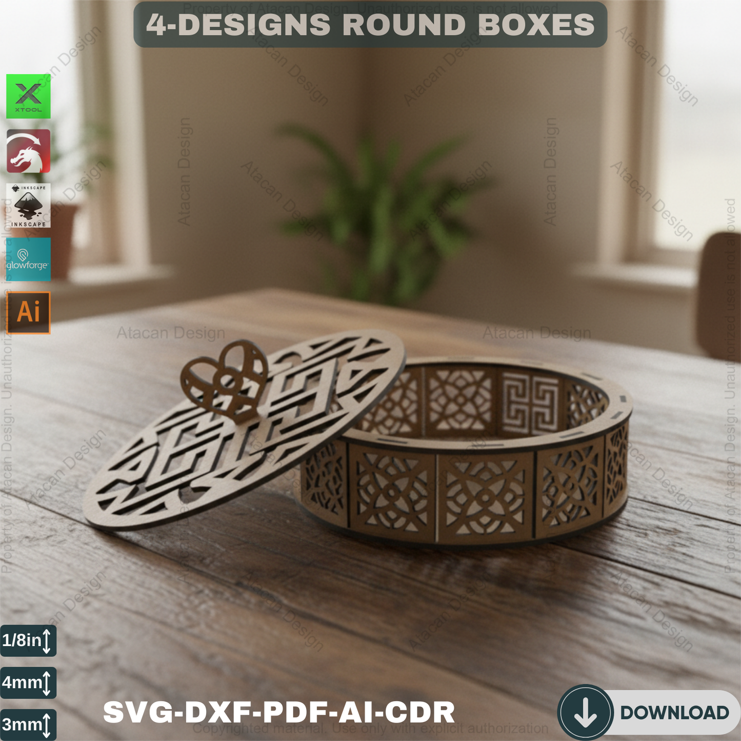 Elegant Wooden Decorative Round Boxes - Laser Cut Design for Home Decor 531