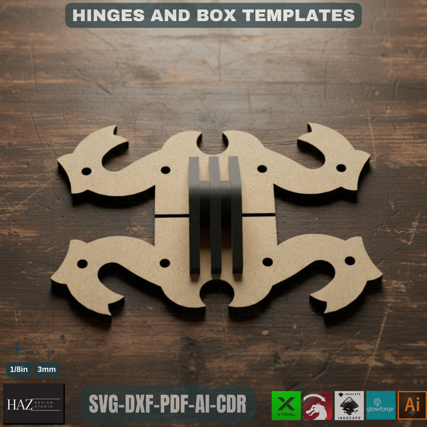 Wood Box and Hinge Svg Files / Jewellery Boxes / Laser Cut Hinges Template SVG DXF Ai CDR 091