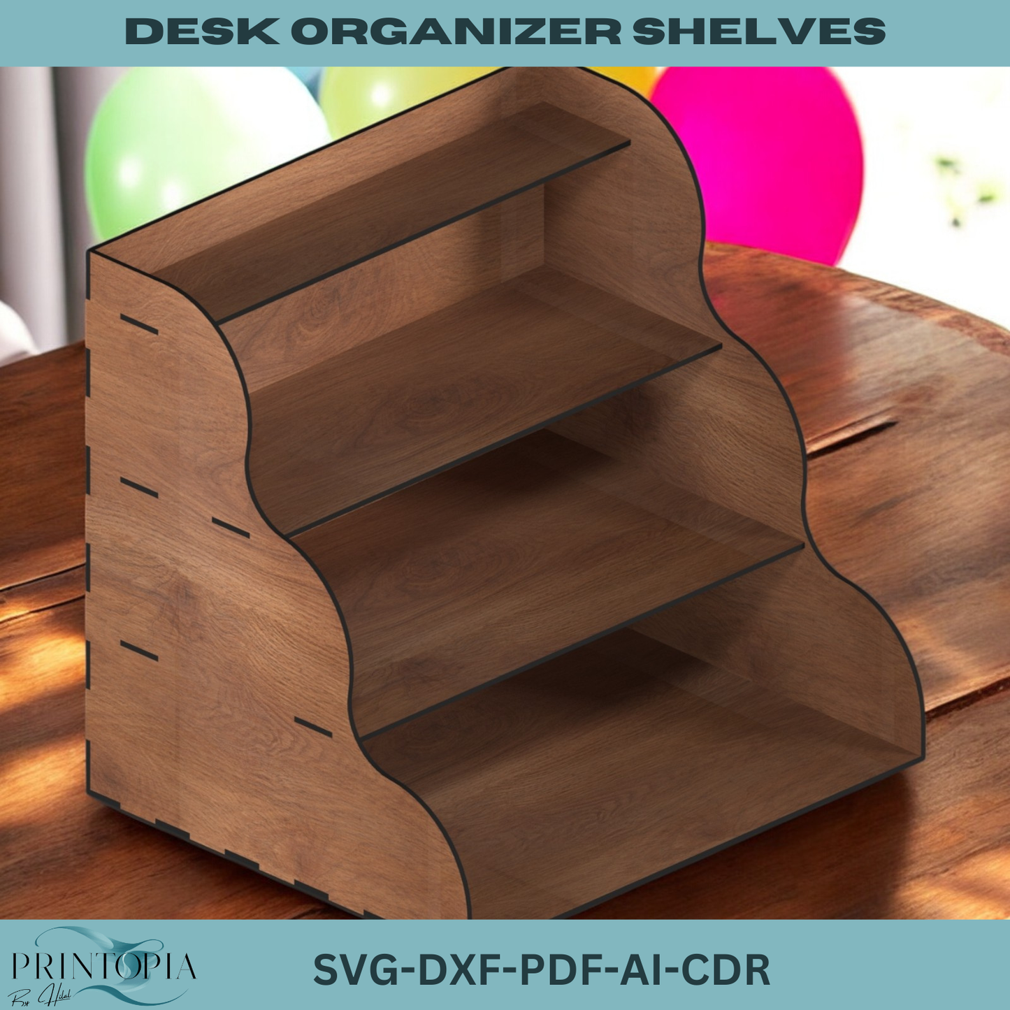 Laser Cut Desk Organizer Design - Modern Desktop Storage with Elegant Shelves 186