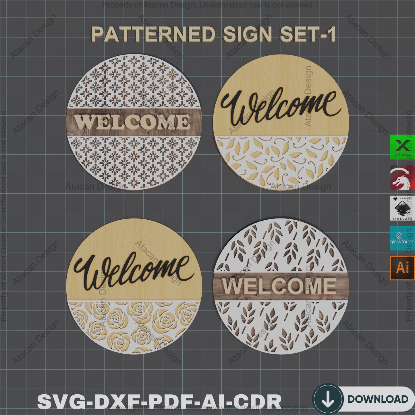 Whimsical Welcome: 32 Laser-Ready Door Sign Designs - Floral & Geometric Charm 846