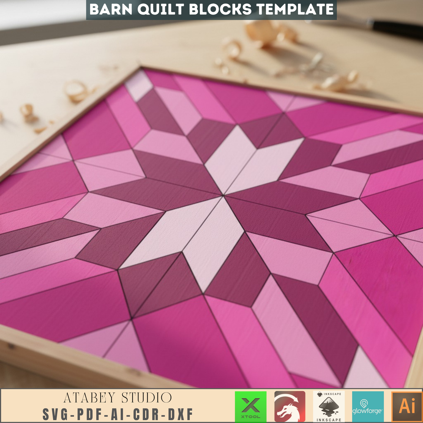 Barn Quilt SVG DXF Files | Laser Cut Farmhouse Wall Art Template | Digital Quilt Block Pattern