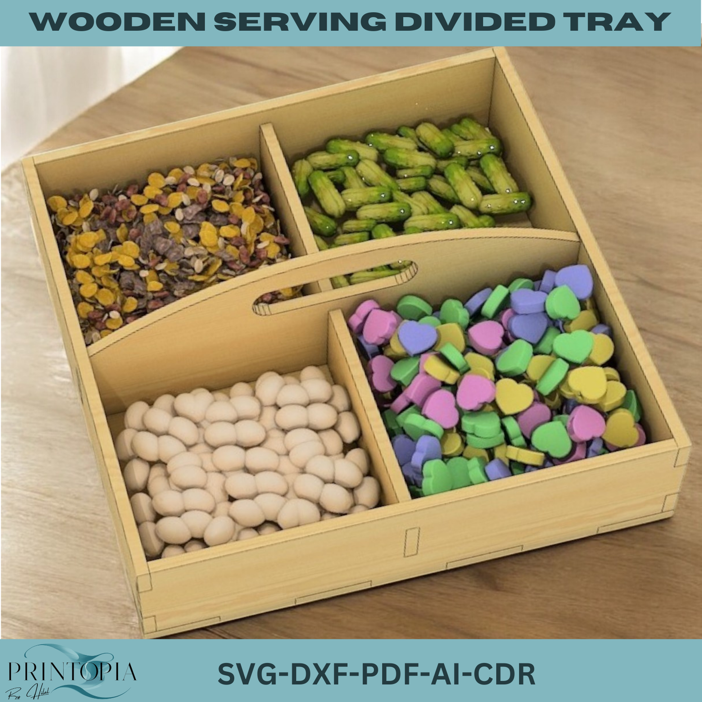 Laser Cut Divided Wooden Tray - Perfect for Serving and Organization 188