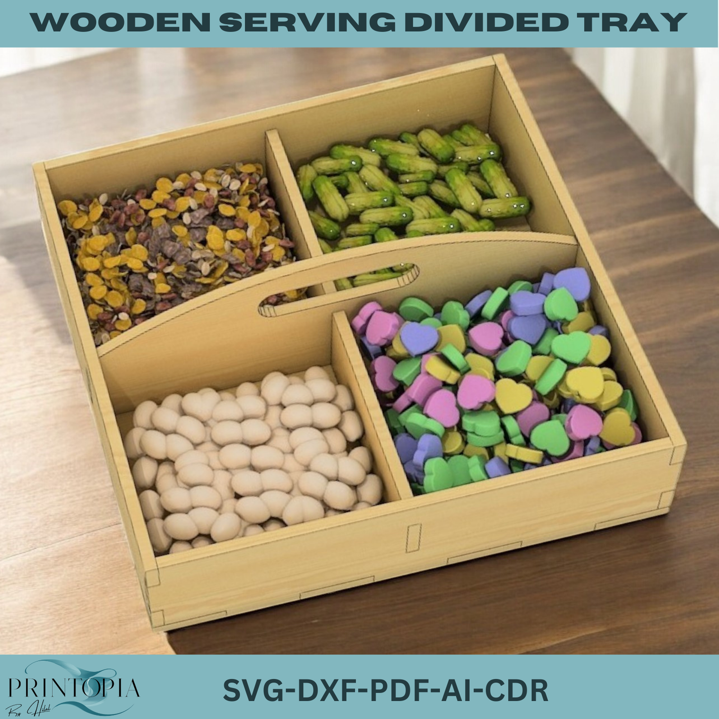 Laser Cut Divided Wooden Tray - Perfect for Serving and Organization 188
