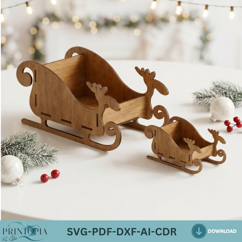 Christmas Sleigh Wooden Santa Sled Toy Reindeer Sleighs Christmas Table Decor Wood Centerpiece