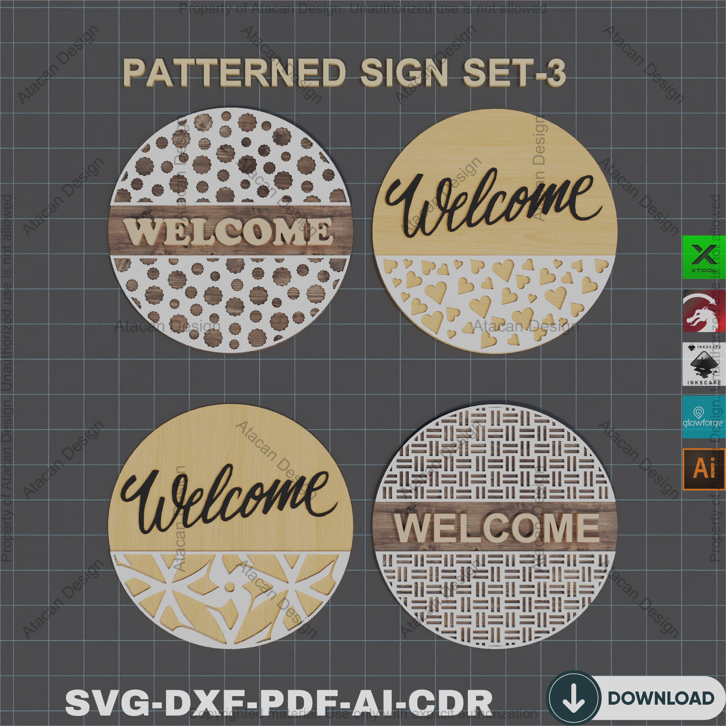 Whimsical Welcome: 32 Laser-Ready Door Sign Designs - Floral & Geometric Charm 846