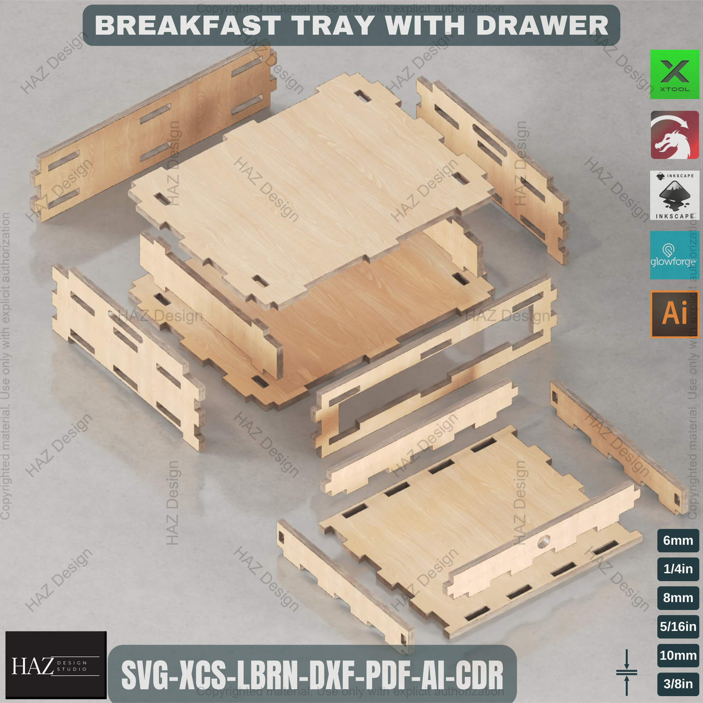 Wooden Breakfast Tray with Drawer - Laser Cut Digital Design Plan 453