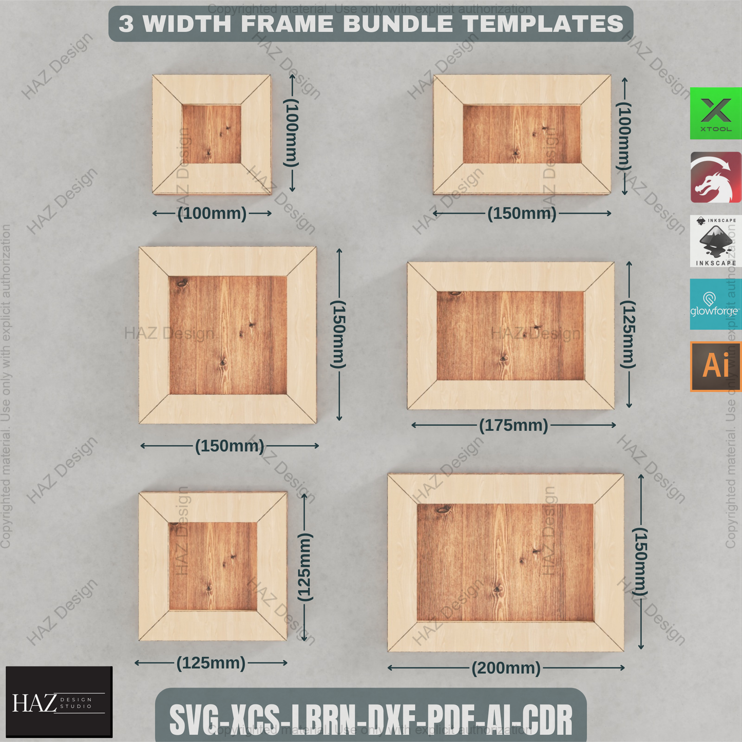 45 Degree Angle Cut Wood Frames / Different Sizes Picture Frame SVG DXF CDR Ai files 028