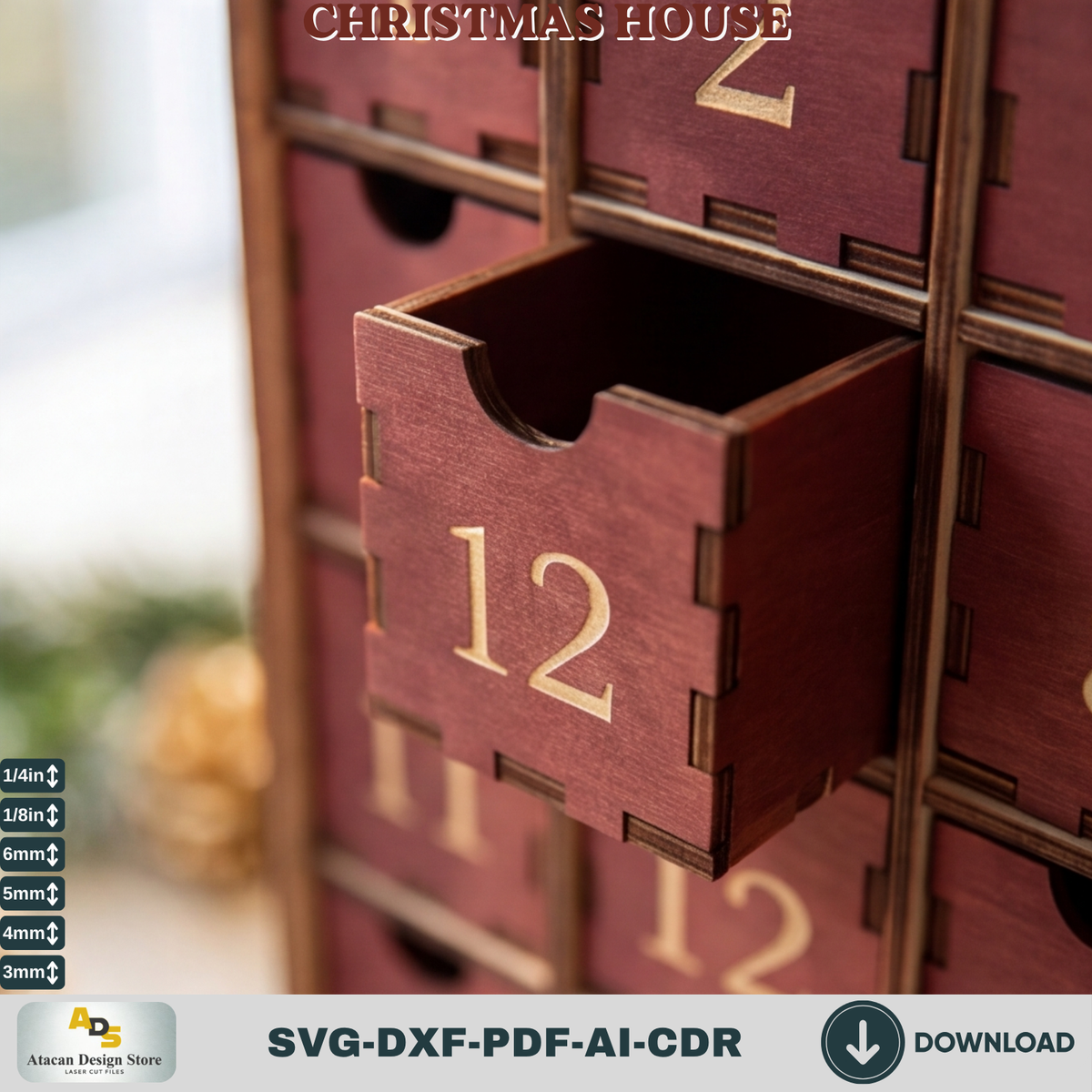 25 Drawer Christmas House Advent Calendar DIY Laser Cut Wooden Holiday Countdown