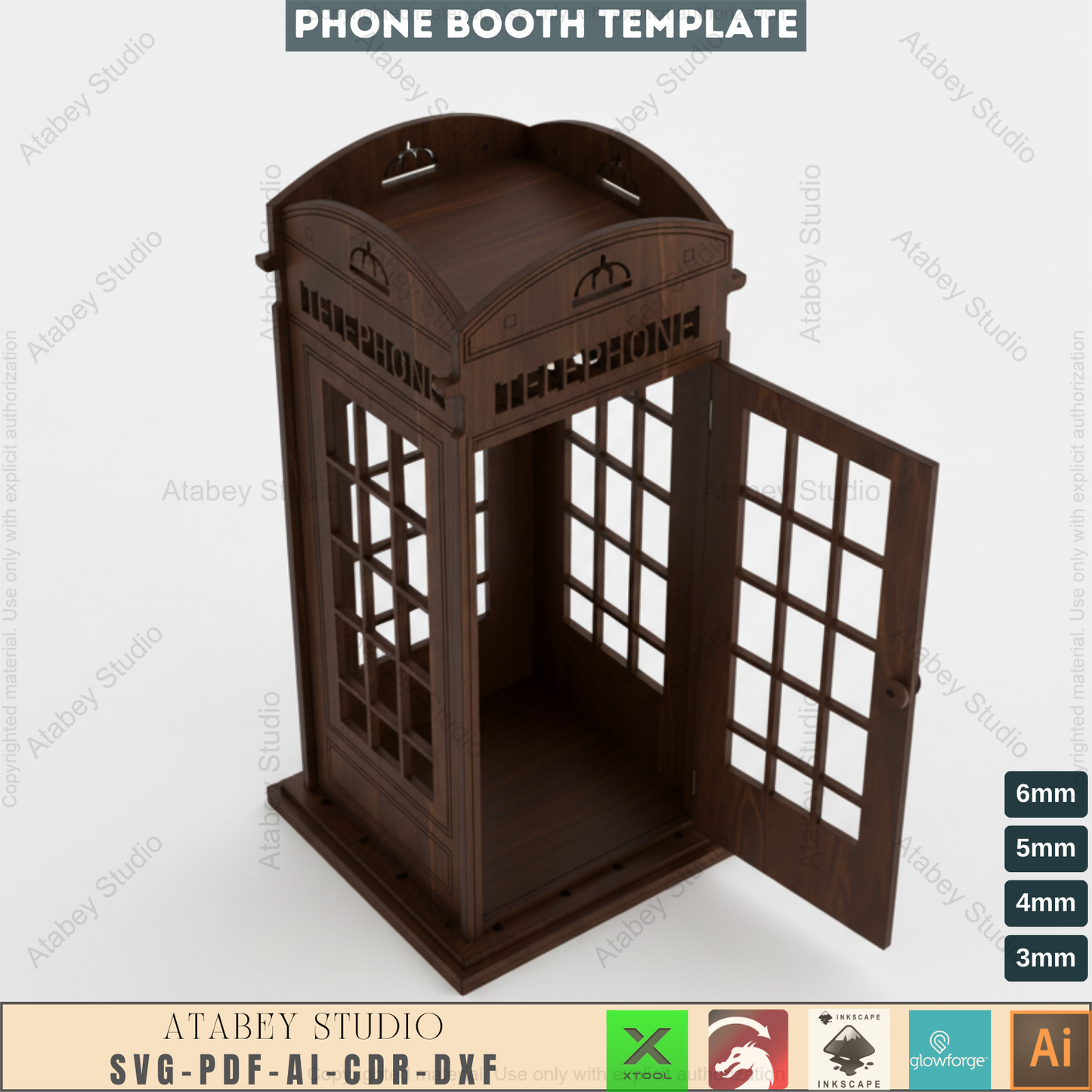 Classic British Phone Booth - Laser Cut Files, DIY Wooden Model Kit, Iconic London Telephone Box Plans 088