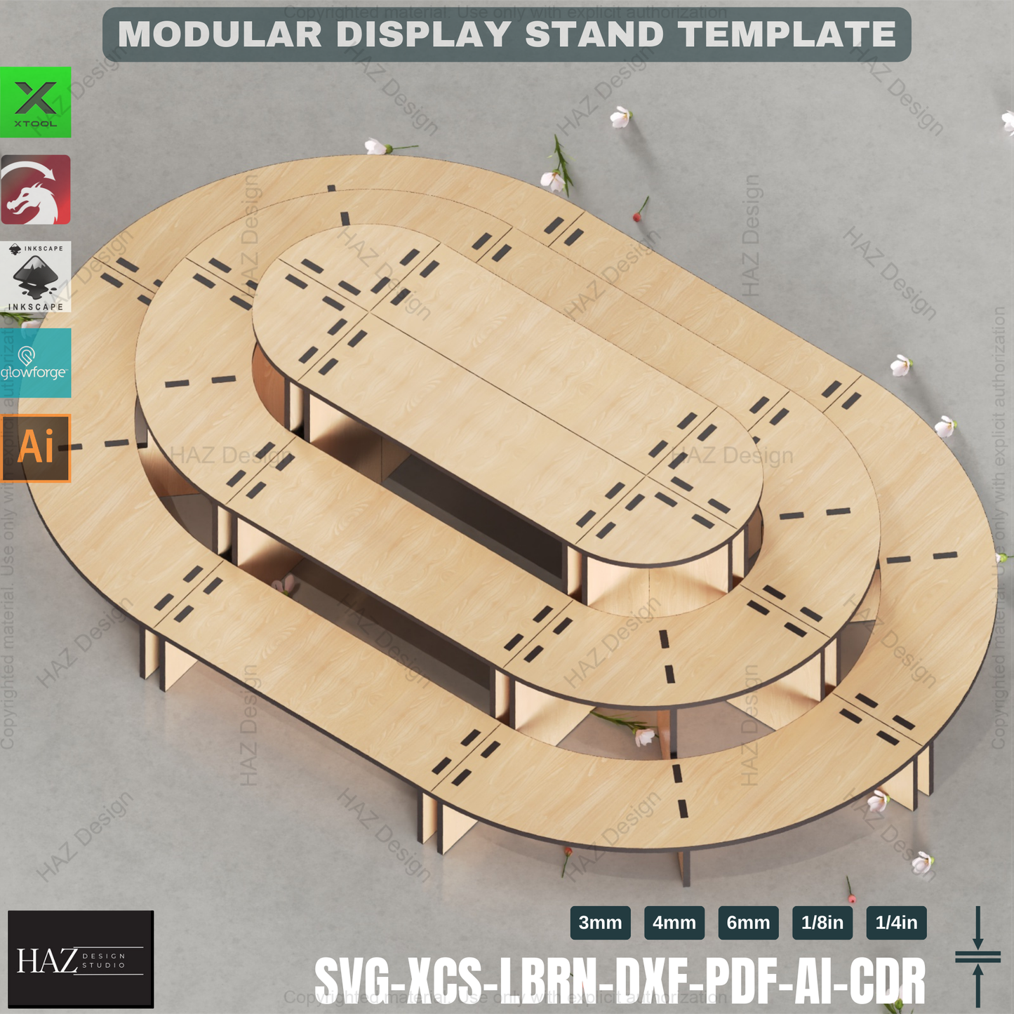Laser Cut Multi-Purpose Display Stand - Retail Shelf, Plant Stand SVG Template,3-Tier Modular Display Stand 423