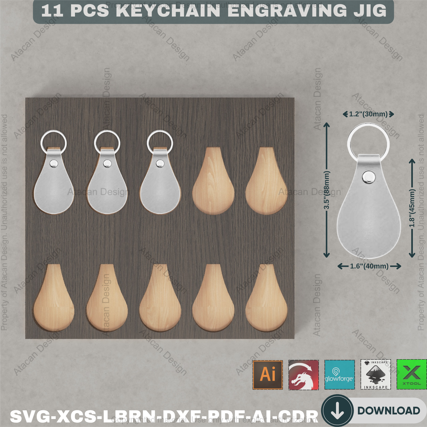 Precision Laser Keychain Alignment Jig Bundle | Wood Engraving Templates for Xtool Glowforge Lightburn | Craft Business Essential 889