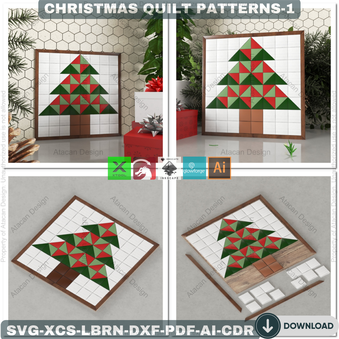 DIY Christmas Wall Art SVG, Festive Barn Quilt Pattern Collection, Laser Cut Files for Farmhouse Holiday Decor & Signs