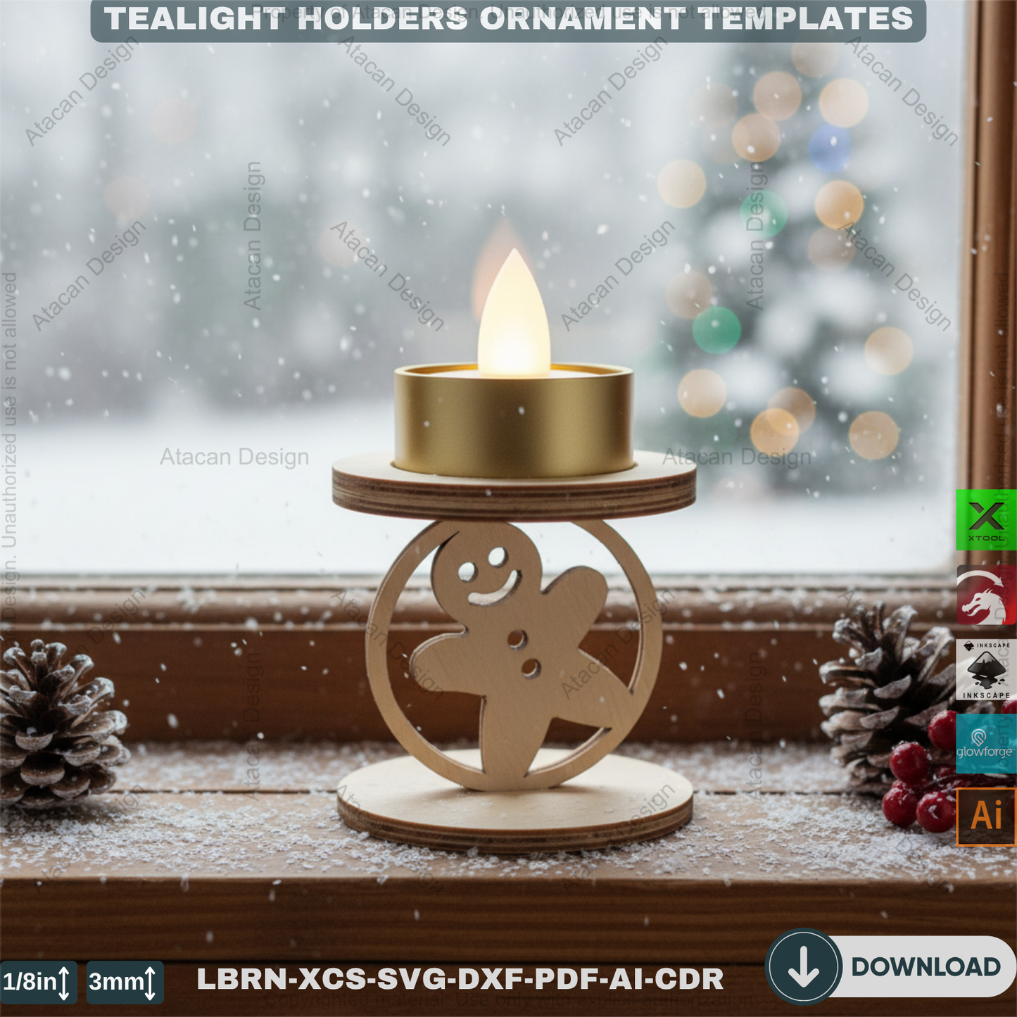 Snowflake Tealight Holder Set, Wooden Laser Cut Decor, Winter Candle Templates, Standing Tea Light Holders 907