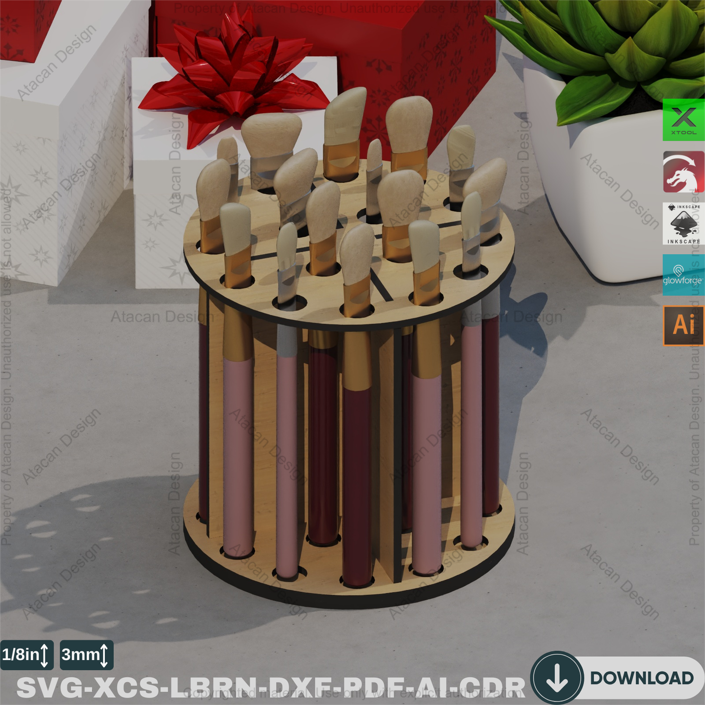 Circular Makeup Brush Storage: Laser Cut Desk Caddy,Laser Cut Craft Organizer: Round Pen/Brush Holder 418