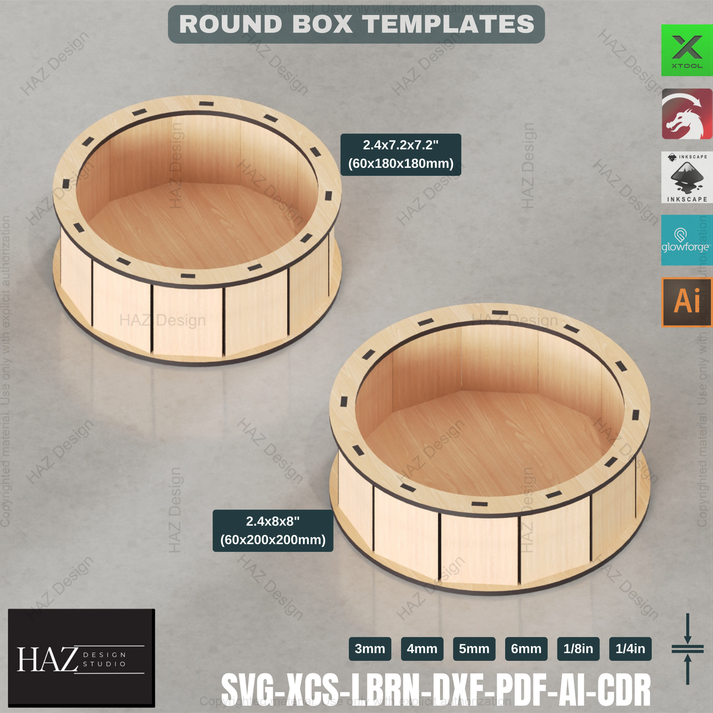 Laser Cut Gift Box: 8 Unique Sizes, Round Box Template 418