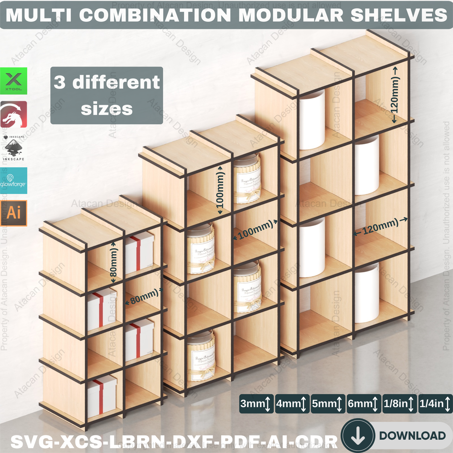 Laser Cut Modular Cube Storage Shelves Plan. Easy Assembly DIY Display Organizer 880
