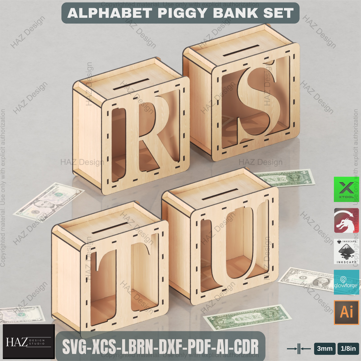 Alphabet Piggy Bank Laser Files | A-Z Letter Money Box Set | DIY Kids Gift & Nursery Decor Plan 446