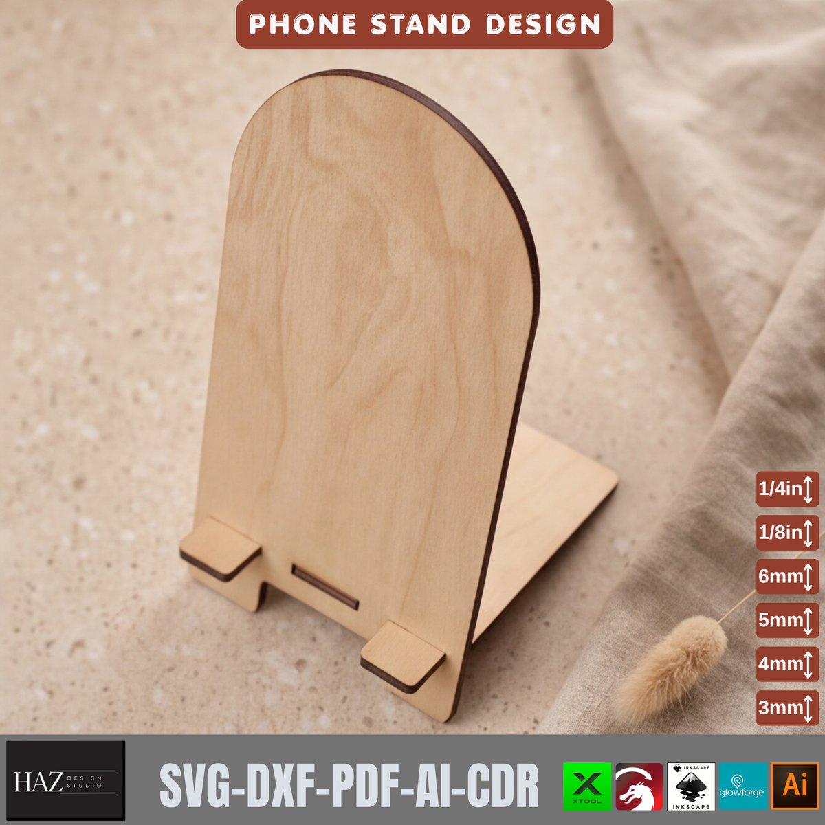Minimalist Plywood Cell Phone Holder Laser Template Desk Organizer Smartphone Display Stand