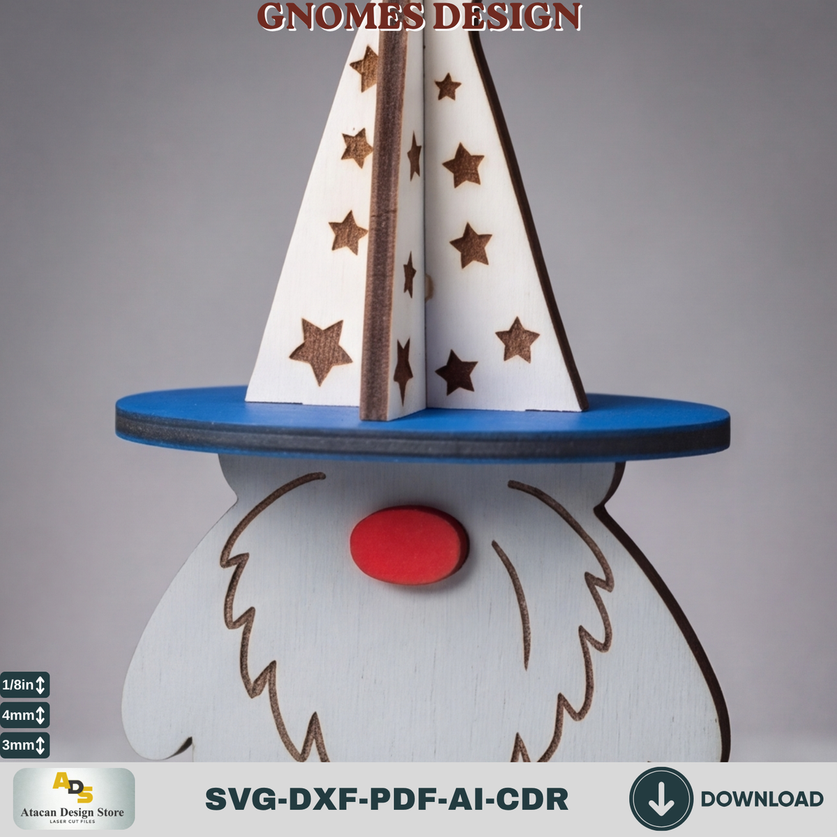 3D Wizard Gnome Laser Cut File Set - Festive Wooden Holiday Figurine SVG 986