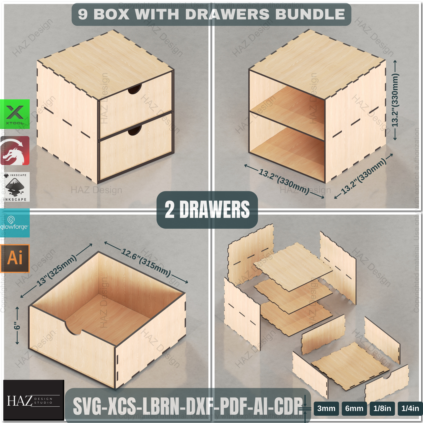 9 Laser Cut Chest of Drawers Designs: Stackable & Modular Box Plans | Digital Download,Build Your Own Storage: Laser Cut Drawer Box Blueprints | Stackable Organizer Bundle 442